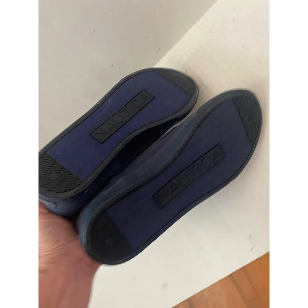 Nautica Womens Navy Blue Canvas‎ Boat Shoes Moc Toe Lace Up Flats Size 9